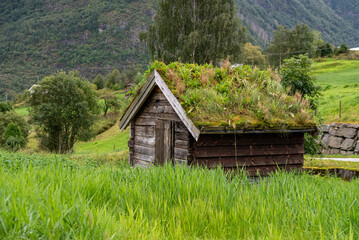 Fototapeta premium Landslide house Skredstova in memory of a tragic landslide at Arnafjord whicht lead to 45 dead in 1811