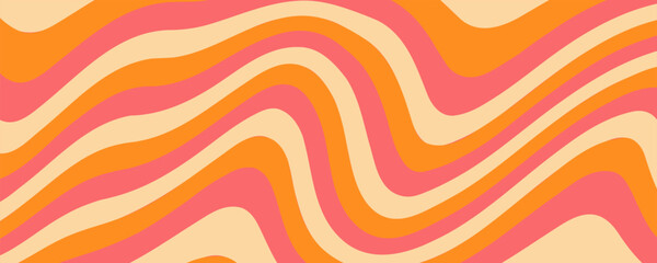 Wavy Swirl Seamless Pattern in Orange and Pink Colors. Hand-Drawn Vector Illustration.