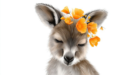 Obraz premium Sleepy Llama with Poppy Flowers in Ears