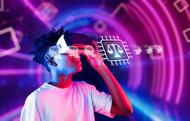 A young individual engages with virtual reality to visualize the intersection of artificial...