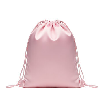 Elegant pink drawstring bag isolated on transparent background