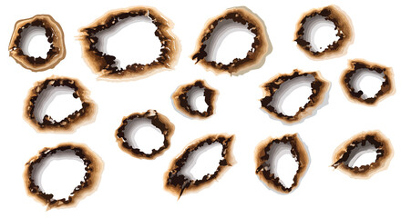 Brunt Paper with hole .Burnt Paper Holes Set Isolated Fire Damage Edges Collection .Perfect for fire effects, damage textures, overlays, and creative design projects. © Vector Craft Studio
