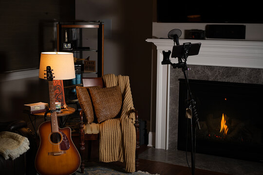 Room ready for a concert in a home setting 
