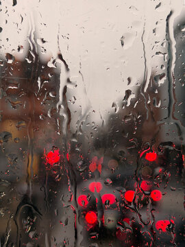 UK London Rain on Bus Windshield Red Lights Macro 2 2026