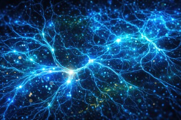 Abstract Blue Neurons and Neural Network Connections Background