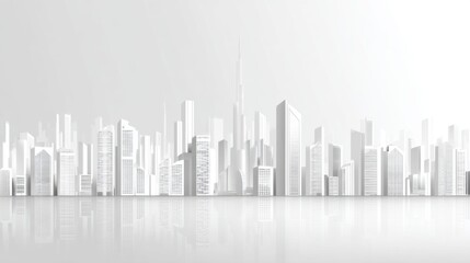 Obraz premium A sprawling modern skyline showcases a variety of sleek glass buildings reflecting the bright light of day. The cityscape emphasizes contemporary designs and innovative architectural styles.