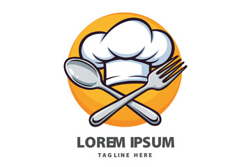 Fototapeta premium Chef Hat Spoon and Fork Kitchen Restaurant Cooking Vector logo template