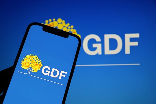Salvador, Brazil - January 26, 2026: GDF logo (Governo do Distrito Federal) displayed on a smartphone screen. Bras&iacute;lia local government, Brazil. 