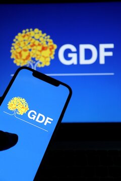 Salvador, Brazil - January 26, 2026: GDF logo (Governo do Distrito Federal) displayed on a smartphone screen. Bras&iacute;lia local government, Brazil. 
