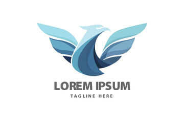 Majestic Phoenix Blue Eagle Bird Spread Wings Flight Vector logo template