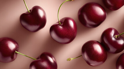 Glossy Dark Red Cherries on a Soft Background