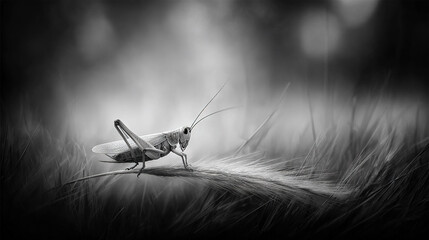Grasshopper in Misty Field
