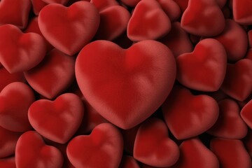 Obraz premium Pile of plush red heart shapes close up hearts love romance