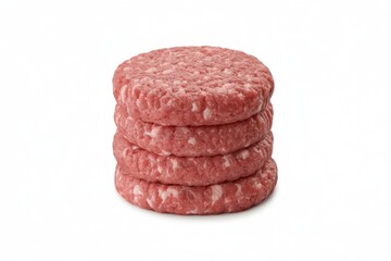 Stack of four raw beef burger patties on white background raw burger patties beef patties