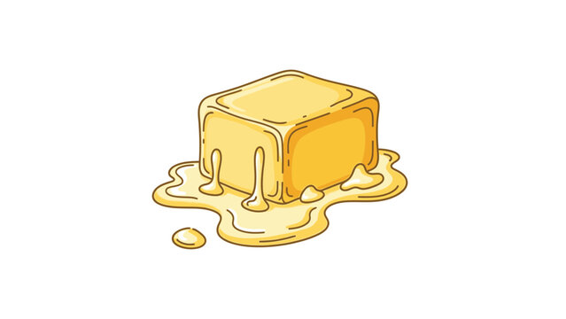 Expressive Vector Icon of a Gently Melting Butter Pat in Charming Hand-Drawn Style. transparent.