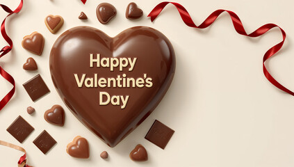 白い背景に大きなチョコハートと英語見出しを配したバレンタインデー告知