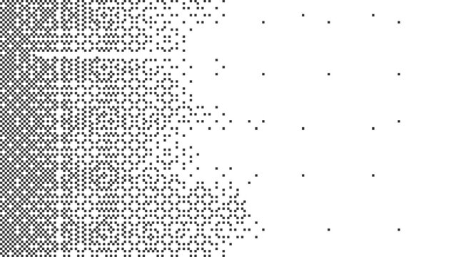 Black and white pixel disintegration effect with fading square pattern for sci fi and glitch art concepts