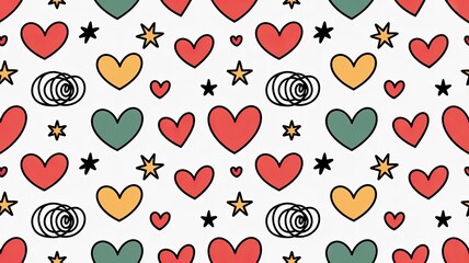 Colorful hearts and stars pattern 