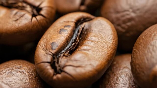 Closeup journey through coffee beans revealing textures and rich browns