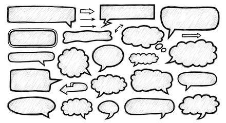Obraz premium A collection of various speech bubbles and thought clouds in a simple sketch style