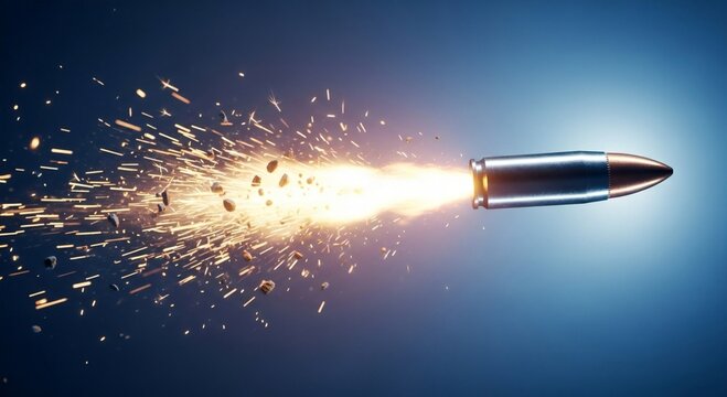 Bullet in motion with spark trail