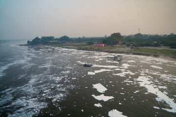 Toxic Foam in Yamuna River Due to Industrial Waste Pollution in Delhi, India