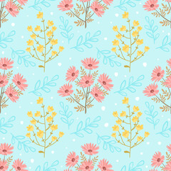 Fototapeta premium Seamless repeat pattern with flowers on a white background. Hand-draw style.
