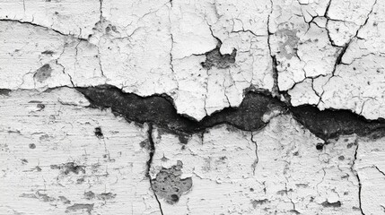 Obraz premium Close examination reveals intricate cracks in white paint on a surface highlighting the effects of weathering and time. The texture showcases natural aging processes.