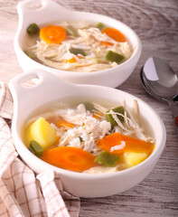 soup with rice, carrot and green beans