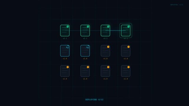 Software Patch Deployment Animation with Server Grid Update Wave