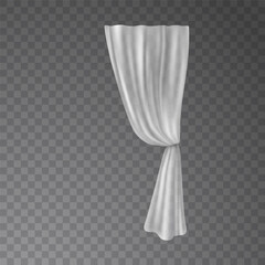 Curtain, hanging window decoration isolated on transparent background. Vector 3d folded cloth, soft lightweight fabric, silk veil. Textile white wave drapery