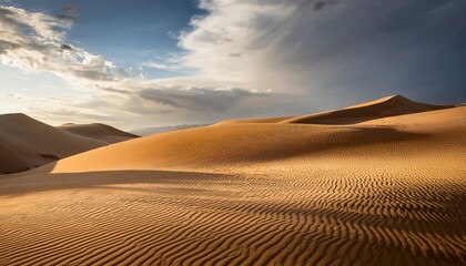 Textured Abstract Sand Dunes With Soft Light And Atmospheric Clouds