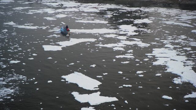 Toxic Foam in Yamuna River Due to Industrial Waste Pollution in Delhi, India