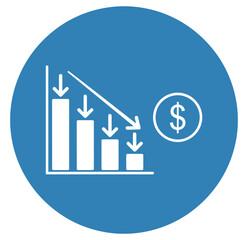 A downward trending bar graph with a dollar sign indicates a financial loss.