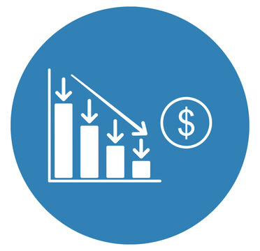 A downward trending bar graph with a dollar sign indicates a financial loss.