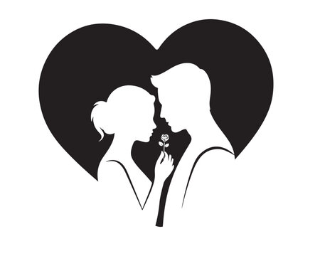 Happy Valentine's Day | Black silhouette of a romantic couple for Valentine&rsquo;s Day | Minimal flat vector on white background