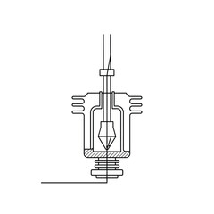 Automatic Fire Sprinkler Head Cross-Section Line Art Diagram. Technical Drawing of Fire Safety Mechanism and System Interior.
