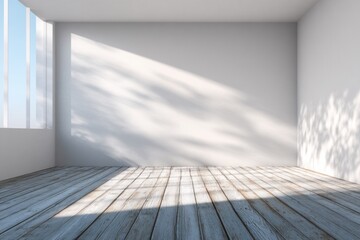 White Empty Room Interior Design With Wooden Planks Floor