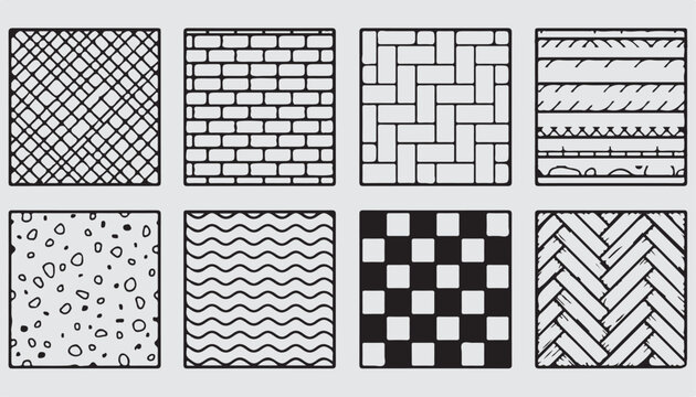 Set of CAD Hatch Patterns Vector, Multiple Architectural Styles with Clean Bold Black Outlines on White Background for AutoCAD and Technical Drawings