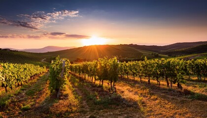 Fototapeta premium Le Coucher Du Soleil Dans Un Vignoble