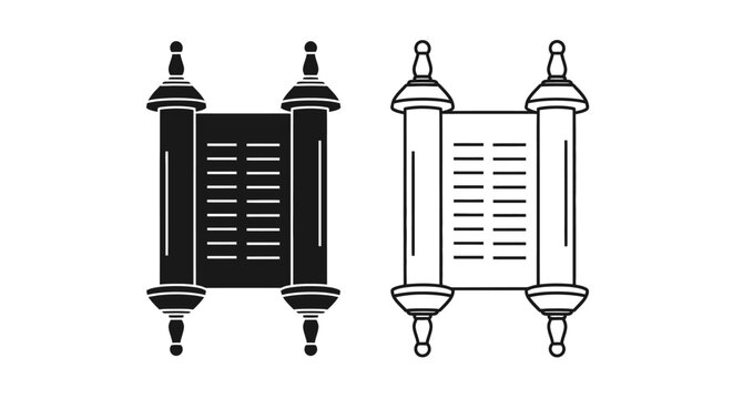 Jewish torah scrolls black and white symbols