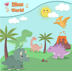 Dino World cute Illustration for Kids © Veronika