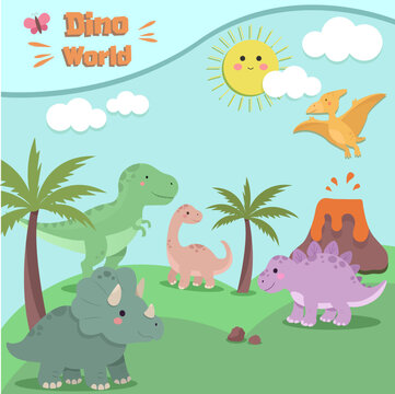 Dino World cute Illustration for Kids