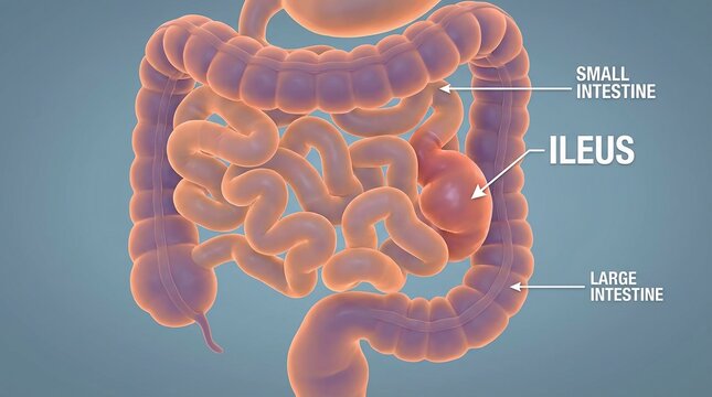 Anatomical Illustration of Human Digestive System Showing Intestinal Ileus