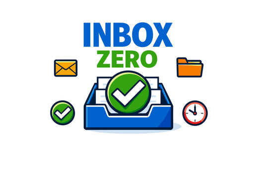 Colorful inbox zero concept with checkmark and icons for efficient email management