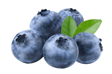 Ripe Blueberries with Green Foliage Against a Dark Setting © md