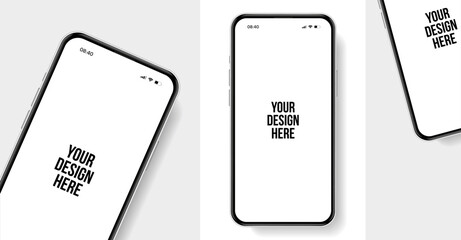 Naklejka premium Realistic smartphone mockup. Mobile phone vector with isolated on white background. Device front view. 3D mobile phone with shadow. Realistic, high quality smart phone mockup for ui ux presentation.