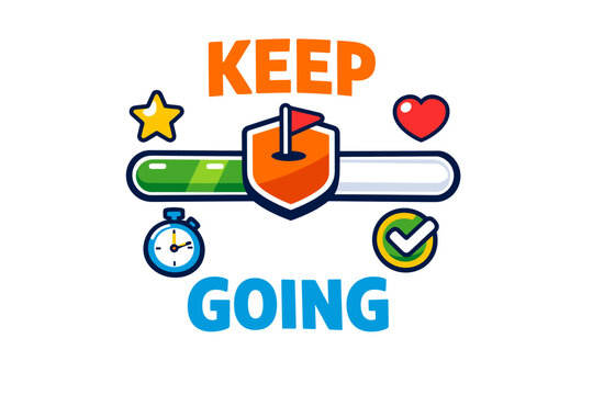Motivational progress tracker with encouraging icons: keep going message