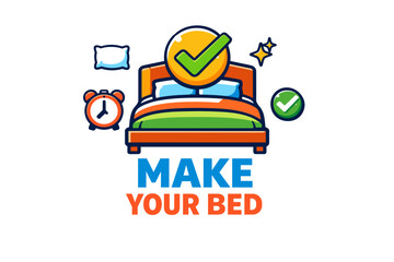 Fototapeta premium Colorful illustration encouraging bed making with sleep icons