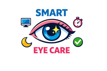 Obraz premium Smart eye care design with icons: computer, stopwatch, moon, check mark